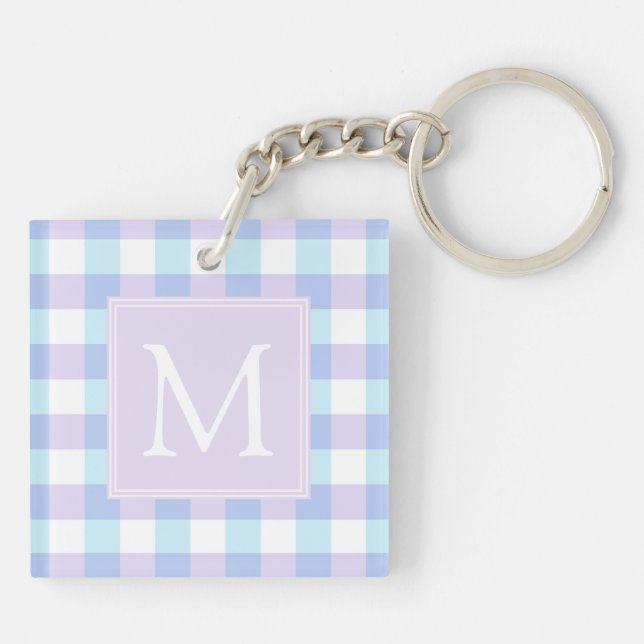 Pastel Purple Gingham Monogram Keychain (Back)