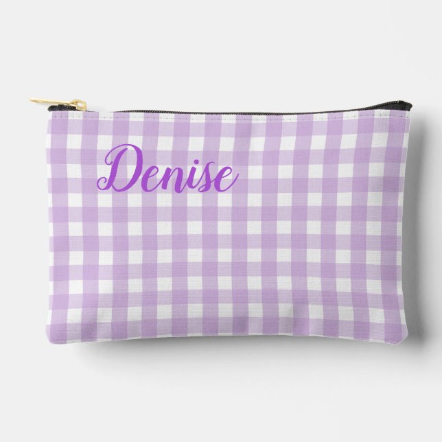 Pastel Purple Gingham Pattern Accessory Pouch (Front)