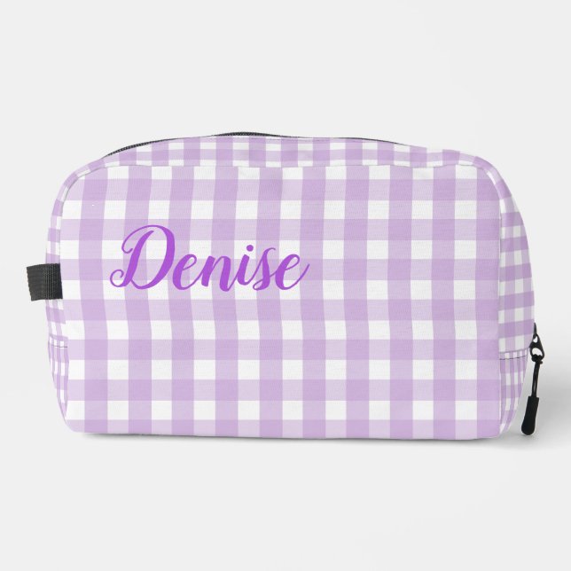 Pastel Purple Gingham Pattern Dopp Kit (Front)