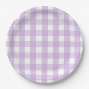 Pastel Purple Gingham Pattern Paper Plate