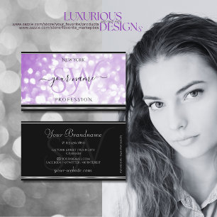 Pastel Purple Glitter Initials Black Silver Lilac Business Card