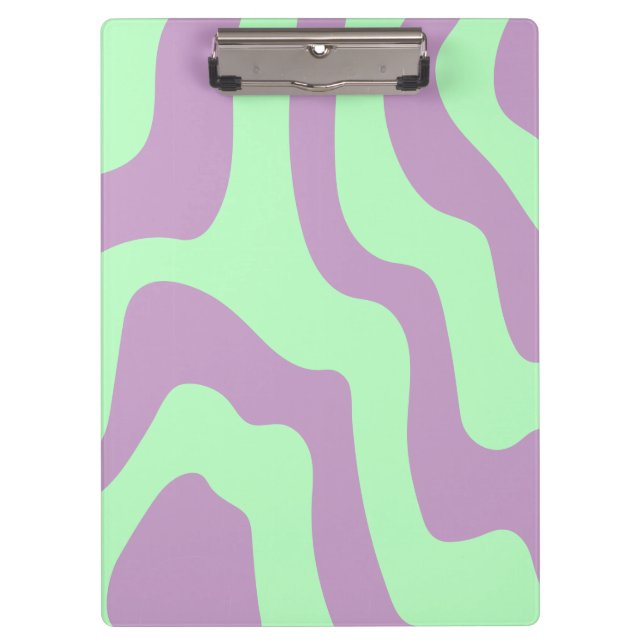 Pastel Purple Green Abstract Wavy Lines Clipboard (Front)