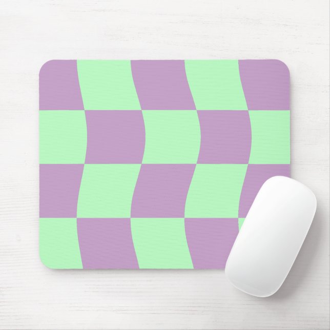 Pastel Purple Green Wavy Chequerboard Pattern Mouse Pad (With Mouse)