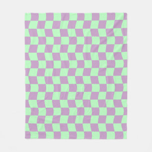 Pastel Purple Green Wavy Chequerboard Print Fleece Blanket