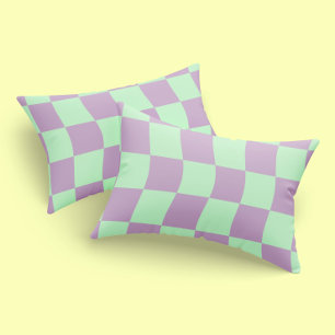 Pastel Purple Green Wavy Chequerboard Print Pillowcase