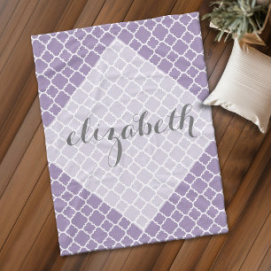 Pastel Purple Grey Quatrefoil Pattern script Name Fleece Blanket