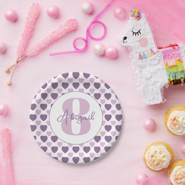 Pastel Purple Hearts Personalized  Paper Plate (Party)