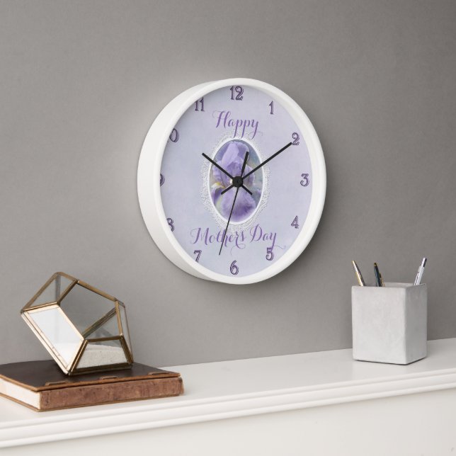 Pastel Purple Iris Mother's Day Round Wall Clock (Office)