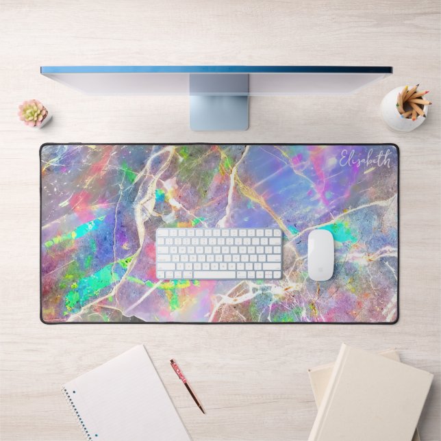   Pastel Purple Marble Opal Monogrammed Girly Cute Desk Mat (Office 1)