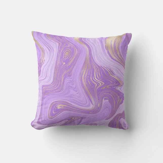 Pastel Purple Marble with Gold texture lavender Throw Pillow (Front)