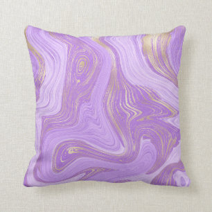 Pastel Purple Marble with Gold texture lavender Throw Pillow