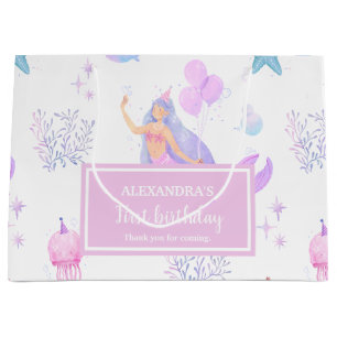 Pastel Purple Mermaid 1st Birthday Ocean Party Large Gift Bag