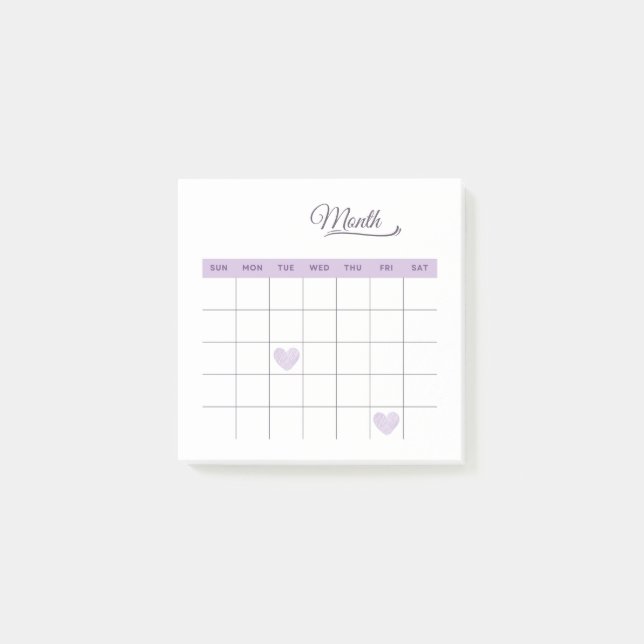 Pastel Purple Minimalistic Romantic Monthly Planne Post-it Notes (Front)