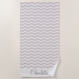 Pastel purple name zig zag stripe geometric beach towel