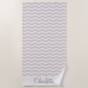 Pastel purple name zig zag stripe geometric beach towel