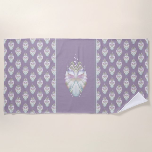 Pastel Purple Oracle Owl Beach Towel (Front)