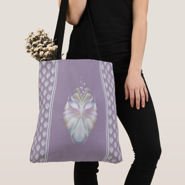 Pastel Purple Oracle Owl Tote Bag (Close Up)
