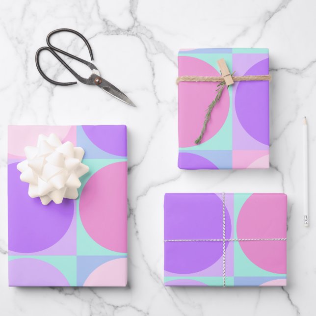 Pastel Purple Pink Aqua Geometric Circle Shape Art Wrapping Paper Sheet (Front)