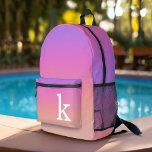 Pastel Purple Pink Coral Gradient - huge monogram Printed Backpack<br><div class="desc">A colourful pastel gradient with shades of purple,  pink and coral. A huge initial is on the pocket.
You can add a name,  monogram or other custom text. If you need to move the art around,  click on the customize button to make changes.</div>