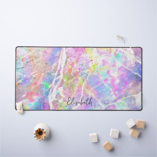 Pastel Purple Pink Holographic Opal Girly Add Name Desk Mat