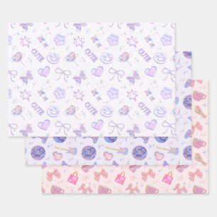 Pastel Purple Pink Y2K Aesthetic Kitsch Pattern Wrapping Paper Sheet