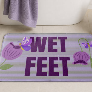 Pastel Purple Pinstriped Cute Floral Bath Mat