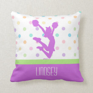 Pastel Purple Polka-Dot Cheer/Pom with Monogram Throw Pillow