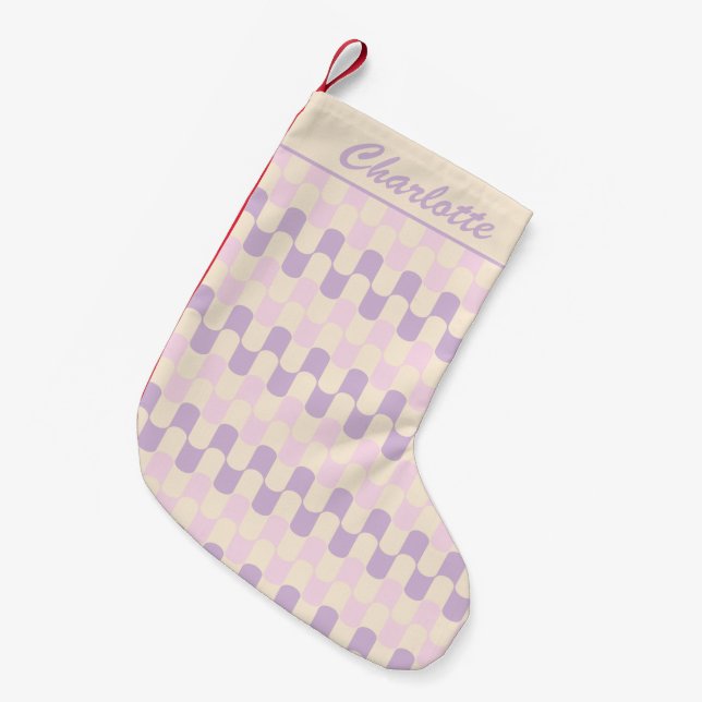 Pastel Purple Retro Geometric Pattern Custom Name  Small Christmas Stocking (Front (Hanging))