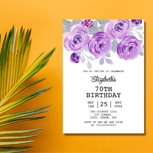 Pastel Purple Rose Floral Greenery 70th Birthday  Invitation