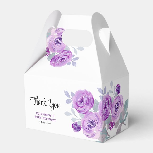 Pastel Purple Rose Greenery Birthday Favour Box (Back Side)