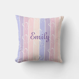 pastel purple stripes heart valentines  throw pillow