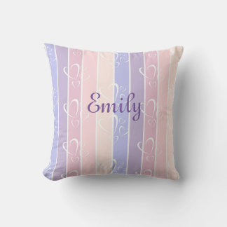 pastel purple stripes heart valentines throw pillow