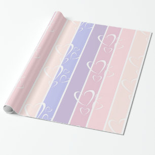 pastel purple stripes heart valentines wrapping paper