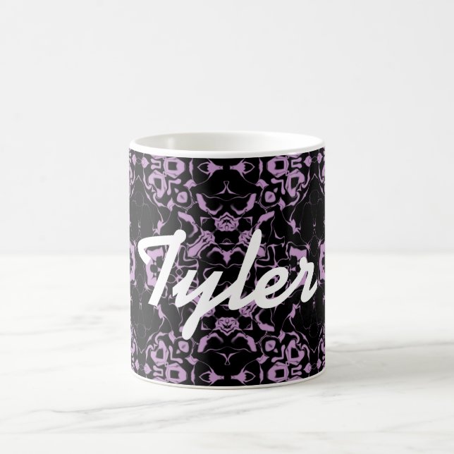 Pastel Purple w/Black Kaleidoscope Pattern #3 Coffee Mug (Center)