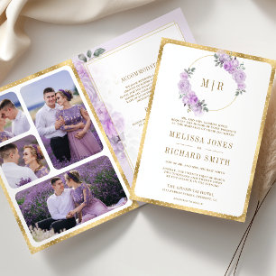 Pastel Purple Watercolor Floral All in One Wedding Invitation