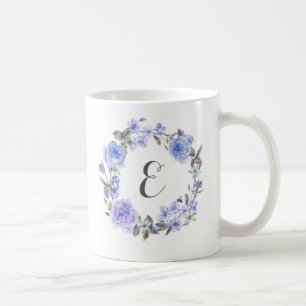Pastel Purple Watercolor Floral   Monogram Coffee Mug