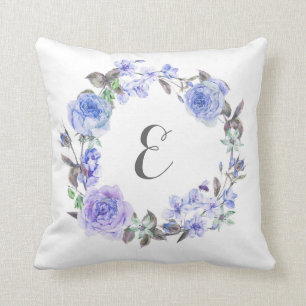 Pastel Purple Watercolor Floral   Monogram Throw Pillow