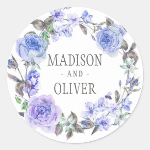 Pastel Purple Watercolor Floral   Wedding Classic Round Sticker