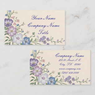 Pastel Purple, White & Blue Botanical Floral Print Business Card