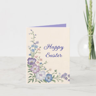 Pastel Purple, White & Blue Botanical Floral Print Holiday Card
