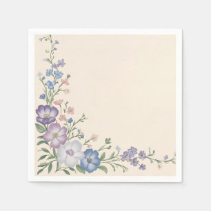 Pastel Purple, White & Blue Botanical Floral Print Napkin