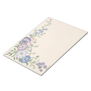 Pastel Purple, White & Blue Botanical Floral Print Notepad