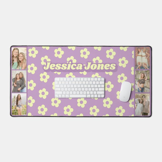 Pastel Purple Yellow Cute Daisy Nom Photo Collage (Clavier et souris)