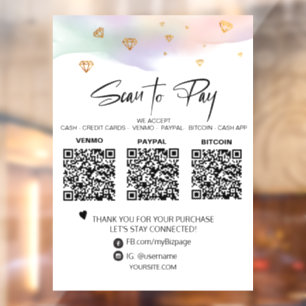 *~* Pastel QR  3 PAYMENT DIamond Scan To Pay Window Cling