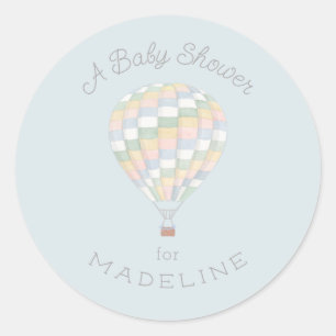 Pastel Quilt Hot Air Balloon Baby Shower Classic Round Sticker