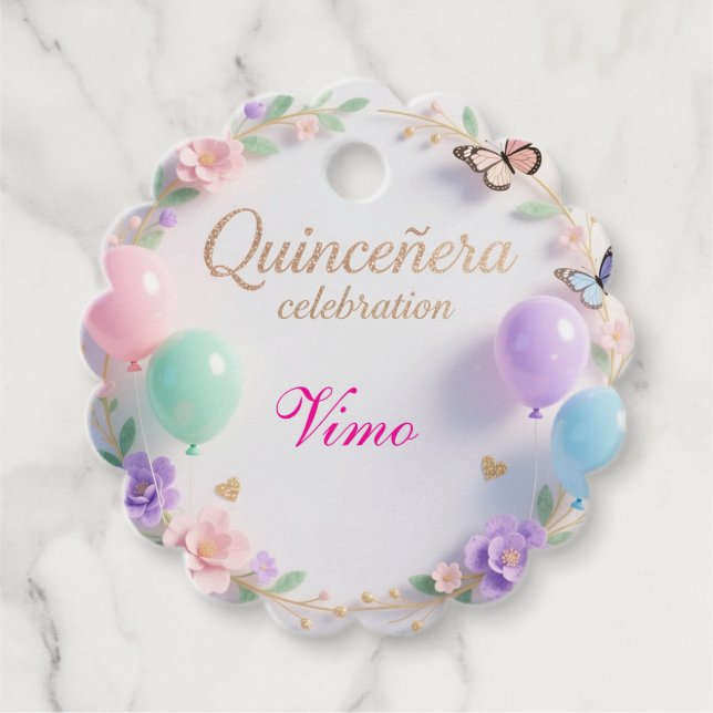 Pastel Quinceañera Favour Tags with Butterfly (Front)