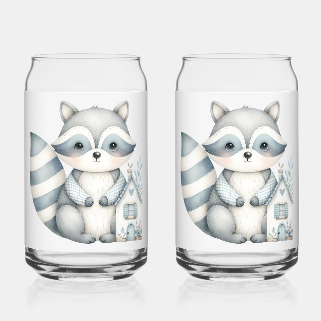 Pastel Raccoon Cottage Neutral Woodland Scene (Recto)