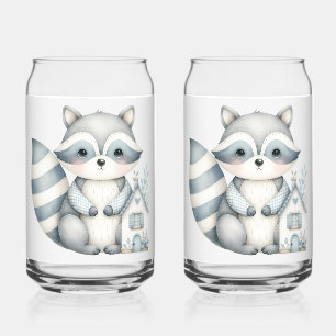 Pastel Raccoon Cottage Neutral Woodland Scene Can Glass