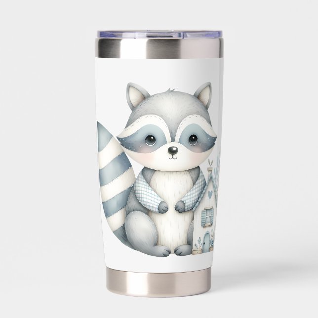 Pastel Raccoon Cottage Neutral Woodland Scene Insulated Tumbler (Front)