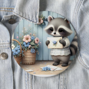 Pastel Raccoon Letter Garden 6 Inch Round Button